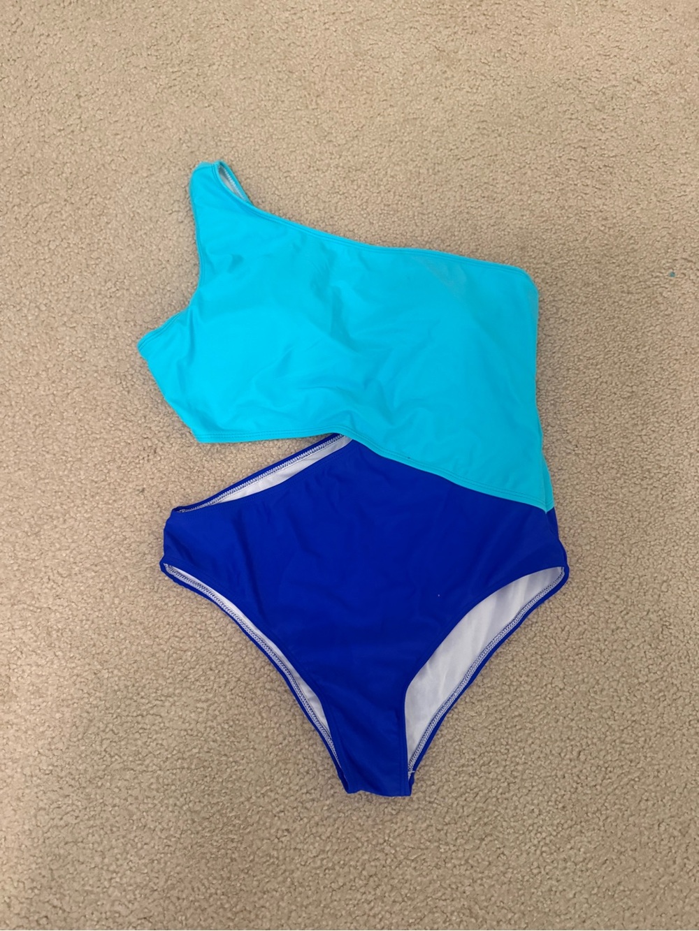 Colorblock One-Shoulder Swimsuit - Aqua & Royal Blue